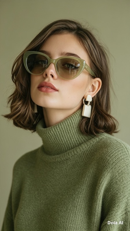 sage-green luxury fashion campaign portrait