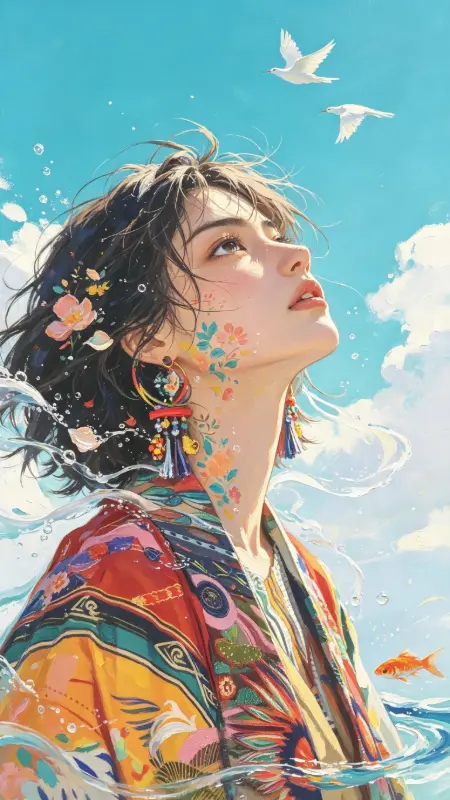 floral-aquatic anime portrait